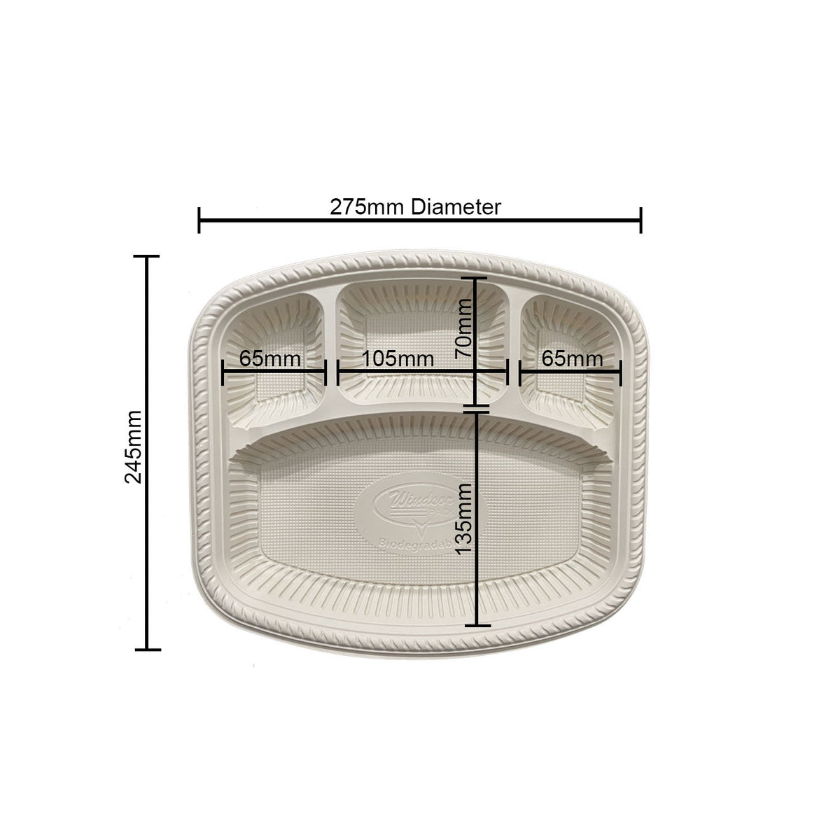4 Compartment Cornstarch Square Plate