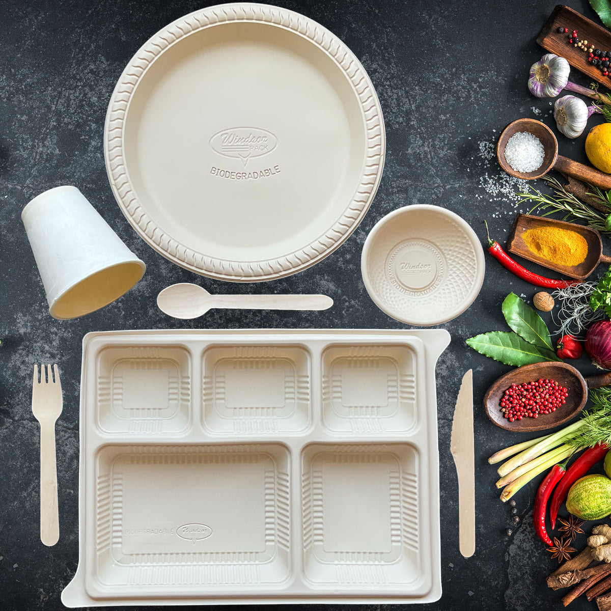 Cornstarch Compartment Picnic Pack 2 (500 Pieces)