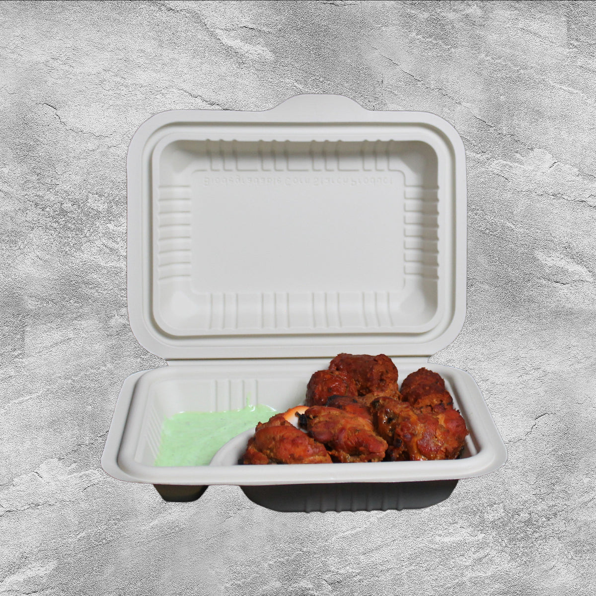 2 Compartment 600ml Cornstarch Clamshell Box