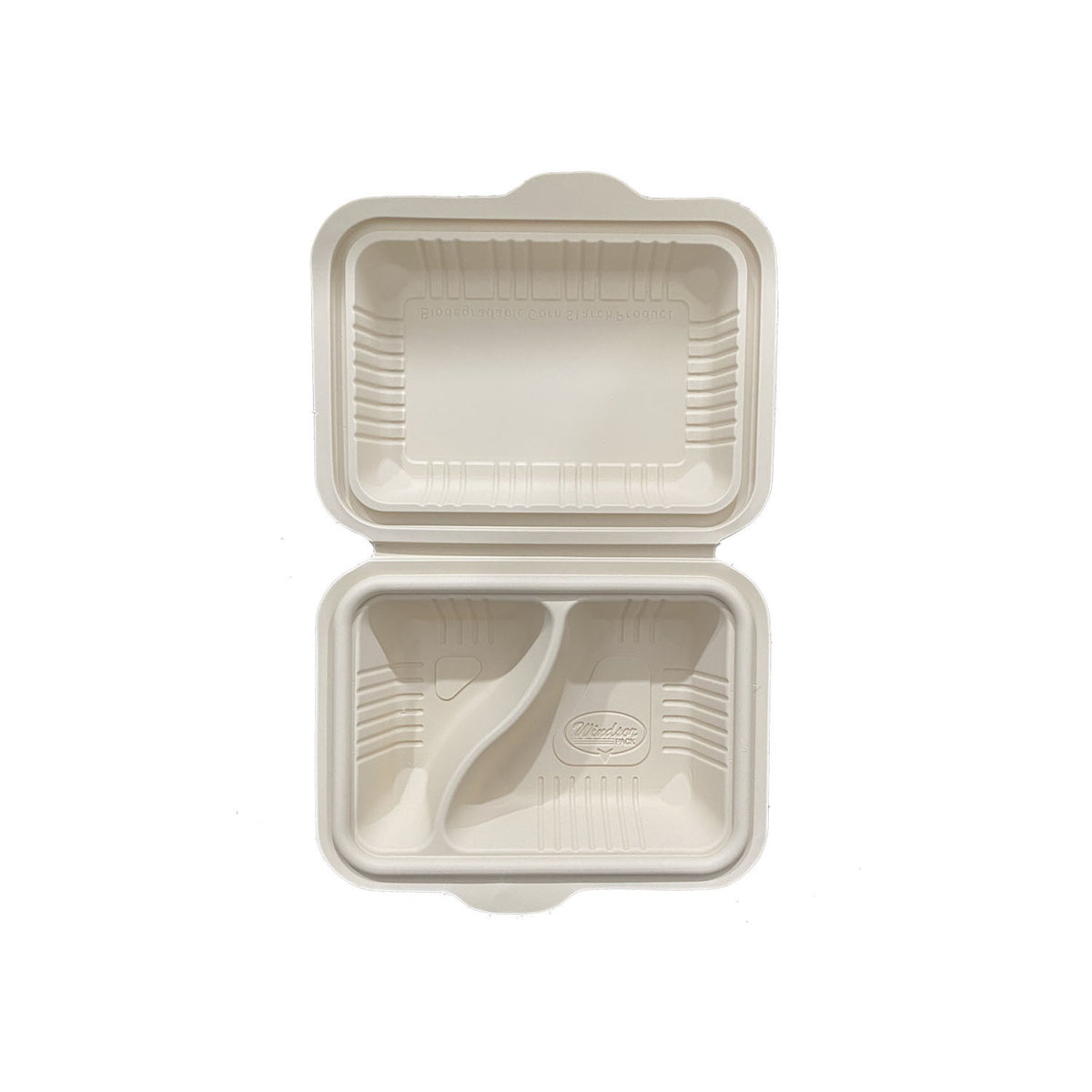 2 Compartment 600ml Cornstarch Clamshell Box
