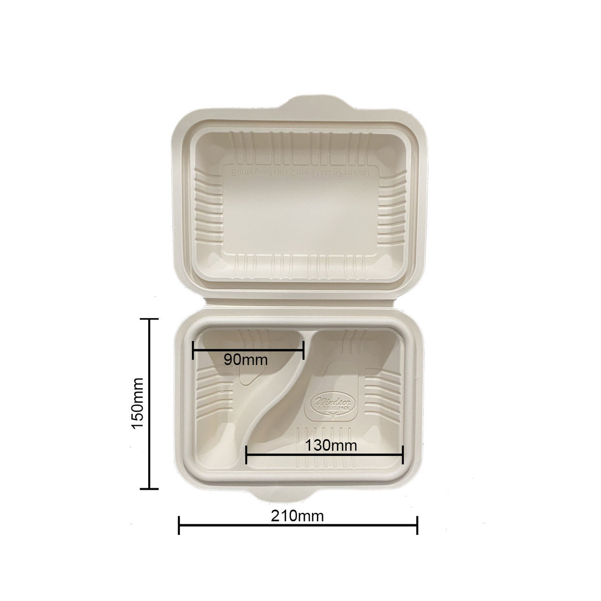 2 Compartment 600ml Cornstarch Clamshell Box